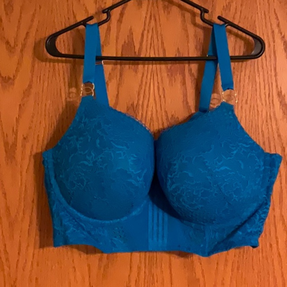 Cacique Blue Lace Boost Balconette Bra with Underwire Support